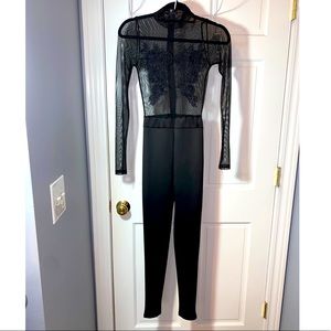 Sheer top black embroidered jumpsuit